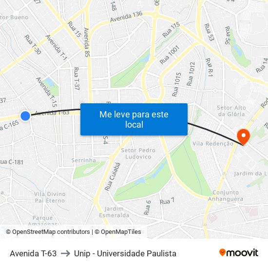 Avenida T-63 to Unip - Universidade Paulista map