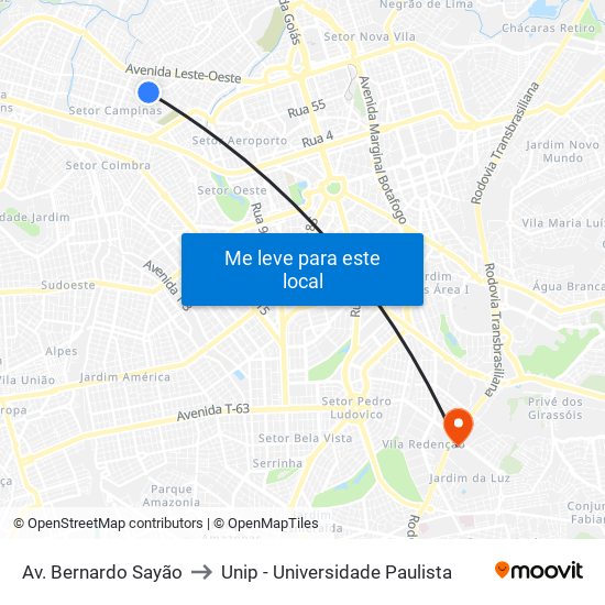 Av. Bernardo Sayão to Unip - Universidade Paulista map