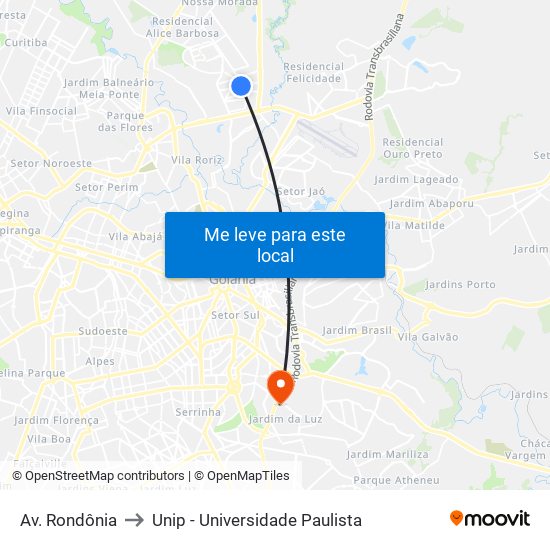 Av. Rondônia to Unip - Universidade Paulista map