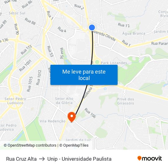 Rua Cruz Alta to Unip - Universidade Paulista map