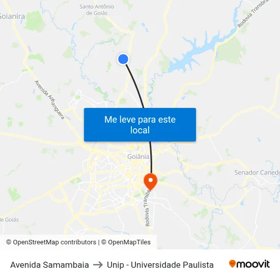 Avenida Samambaia to Unip - Universidade Paulista map