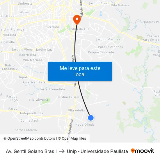 Av. Gentil Goiano Brasil to Unip - Universidade Paulista map