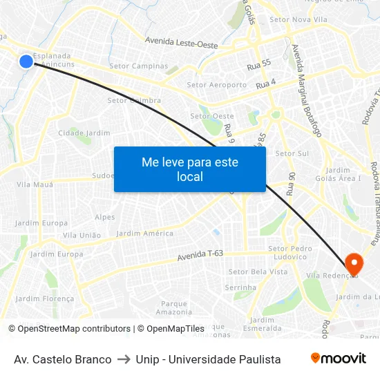 Av. Castelo Branco to Unip - Universidade Paulista map