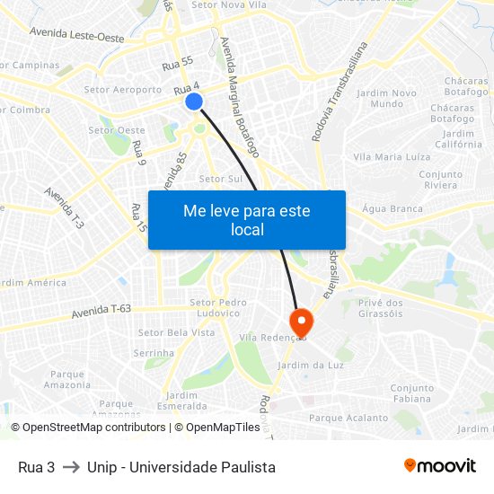 Rua 3 to Unip - Universidade Paulista map