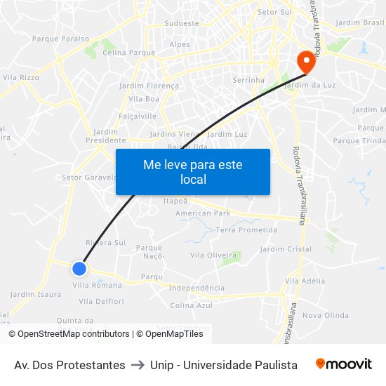 Av. Dos Protestantes to Unip - Universidade Paulista map