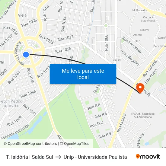 T. Isidória | Saída Sul to Unip - Universidade Paulista map