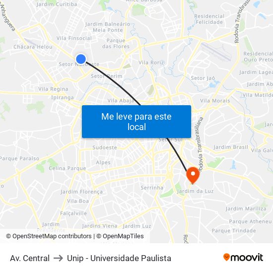 Av. Central to Unip - Universidade Paulista map