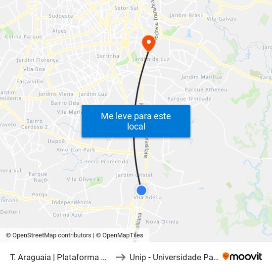 T. Araguaia | Plataforma Norte 2 to Unip - Universidade Paulista map