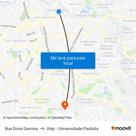 Rua Dona Gercina to Unip - Universidade Paulista map