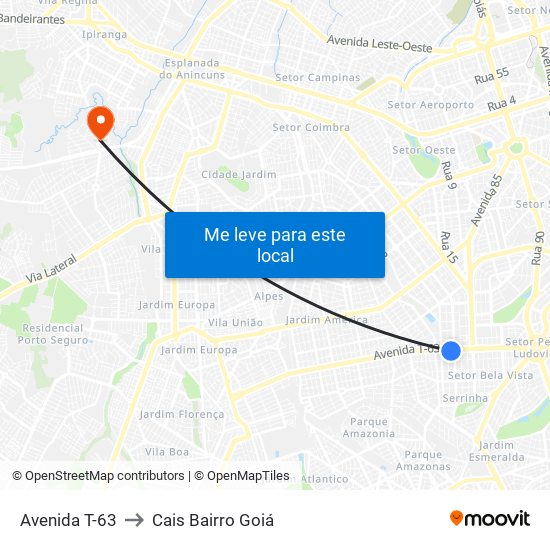 Avenida T-63 to Cais Bairro Goiá map