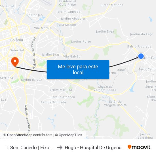 T. Sen. Canedo | Eixo Anhanguera to Hugo - Hospital De Urgências De Goiânia map