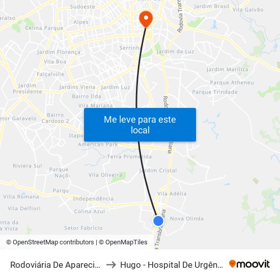 Rodoviária De Aparecida De Goiânia to Hugo - Hospital De Urgências De Goiânia map