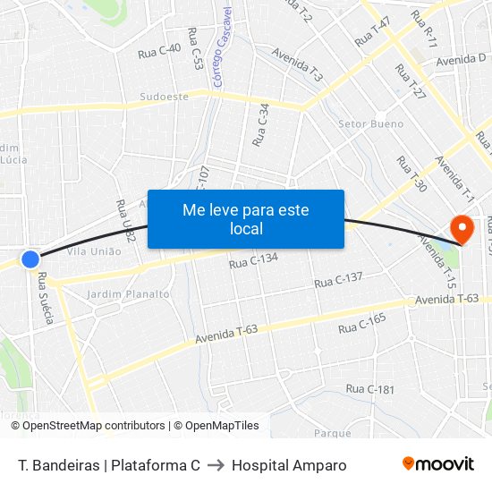T. Bandeiras | Plataforma C to Hospital Amparo map
