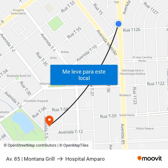 Av. 85 | Montana Grill to Hospital Amparo map