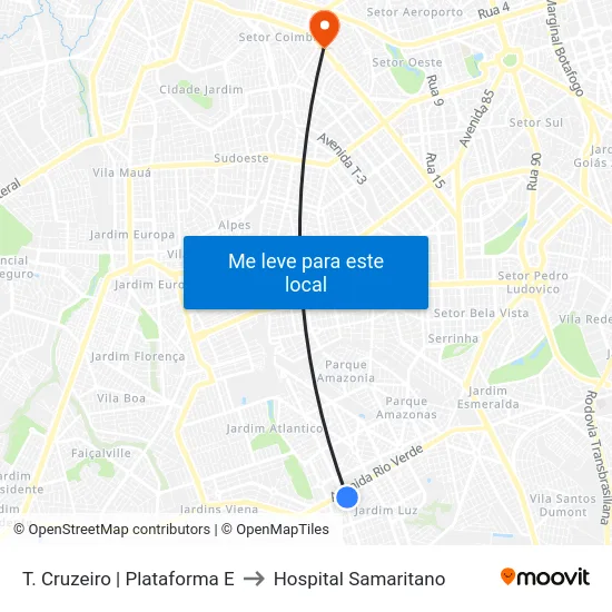 T. Cruzeiro | Plataforma E to Hospital Samaritano map
