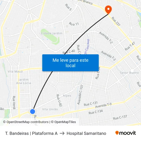 T. Bandeiras | Plataforma A to Hospital Samaritano map