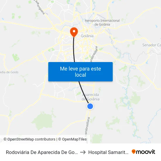 Rodoviária De Aparecida De Goiânia to Hospital Samaritano map
