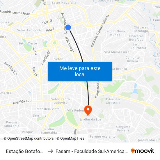 Estação Botafogo to Fasam - Faculdade Sul-Americana map