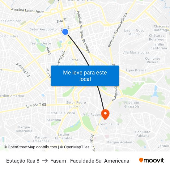 Estação Rua 8 to Fasam - Faculdade Sul-Americana map