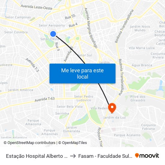 Estação Hospital Alberto Rassi | H.G.G to Fasam - Faculdade Sul-Americana map
