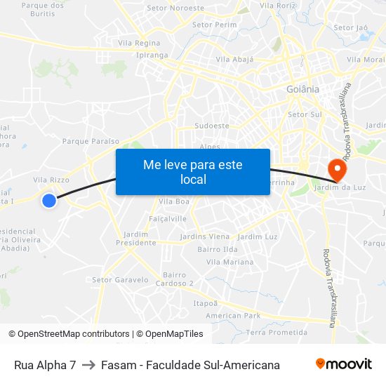 Rua Alpha 7 to Fasam - Faculdade Sul-Americana map