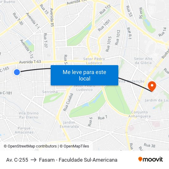 Av. C-255 to Fasam - Faculdade Sul-Americana map