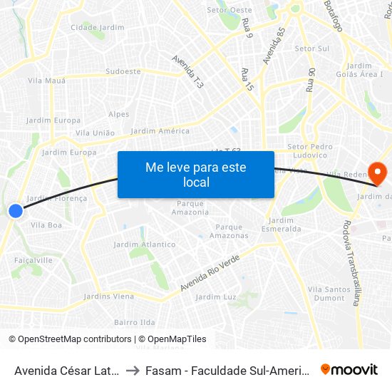 Avenida César Lattes to Fasam - Faculdade Sul-Americana map