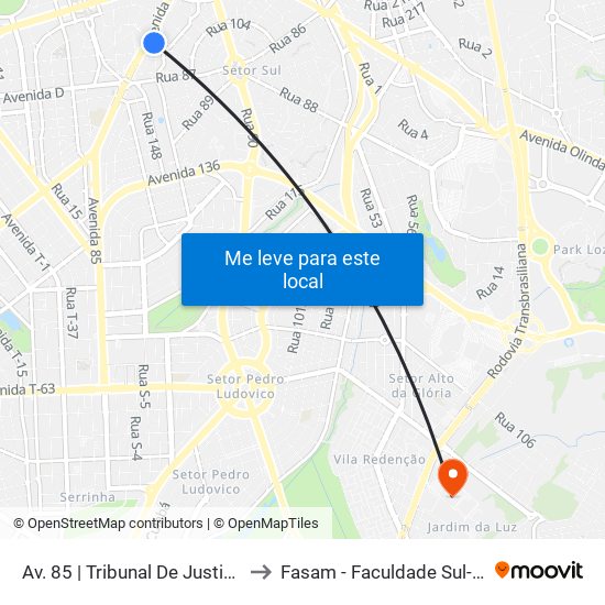 Av. 85 | Tribunal De Justiça De Goiás to Fasam - Faculdade Sul-Americana map