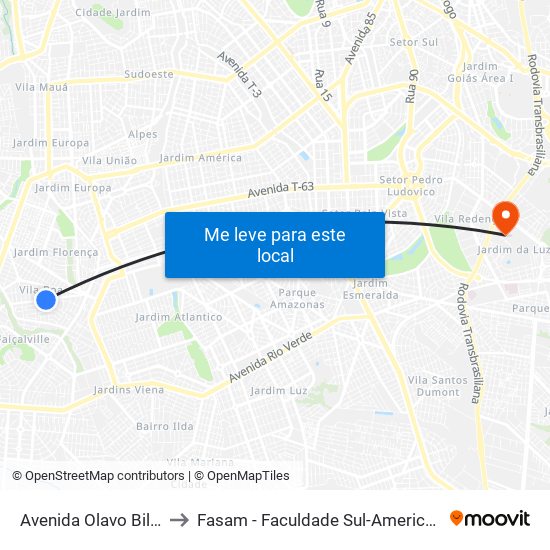 Avenida Olavo Bilac to Fasam - Faculdade Sul-Americana map