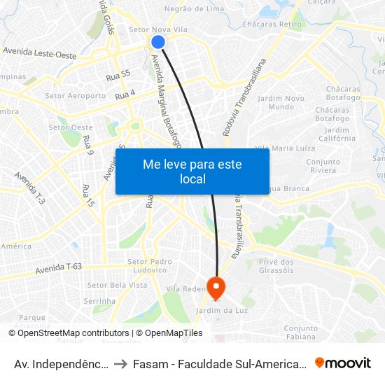 Av. Independência to Fasam - Faculdade Sul-Americana map