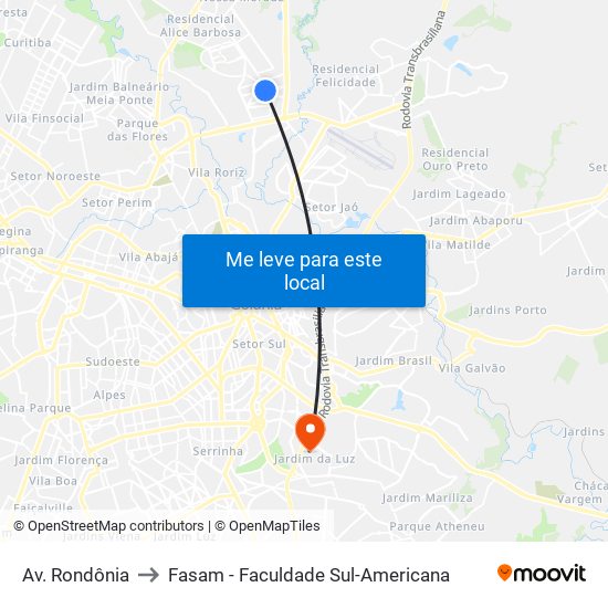 Av. Rondônia to Fasam - Faculdade Sul-Americana map