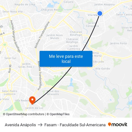 Avenida Anápolis to Fasam - Faculdade Sul-Americana map