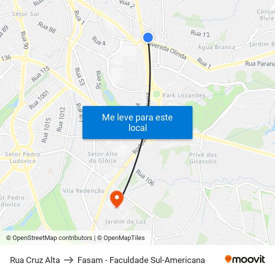 Rua Cruz Alta to Fasam - Faculdade Sul-Americana map