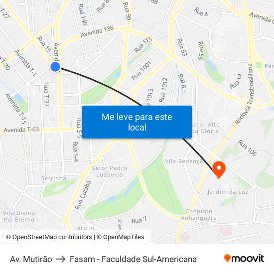 Av. Mutirão to Fasam - Faculdade Sul-Americana map