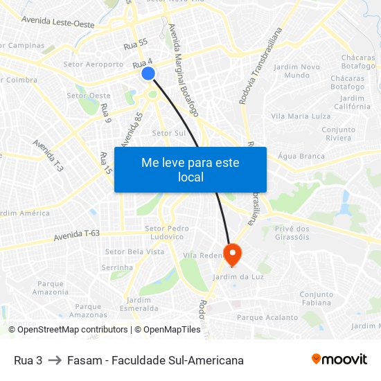 Rua 3 to Fasam - Faculdade Sul-Americana map