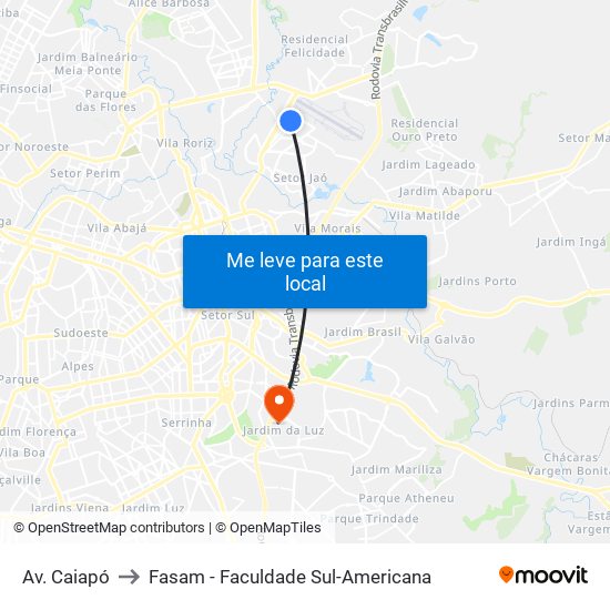 Av. Caiapó to Fasam - Faculdade Sul-Americana map