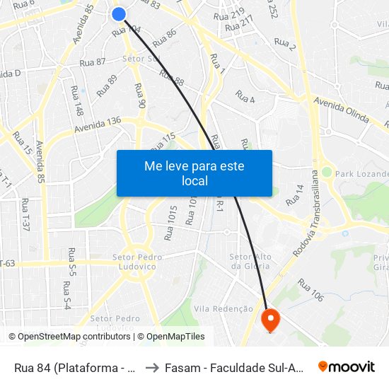 Rua 84 (Plataforma - Rua 84) to Fasam - Faculdade Sul-Americana map