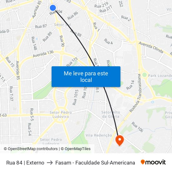 Rua 84 | Externo to Fasam - Faculdade Sul-Americana map