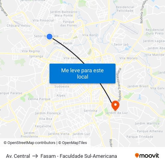 Av. Central to Fasam - Faculdade Sul-Americana map