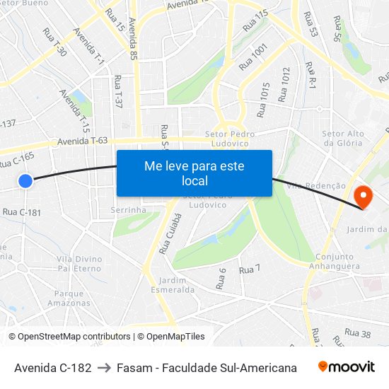 Avenida C-182 to Fasam - Faculdade Sul-Americana map