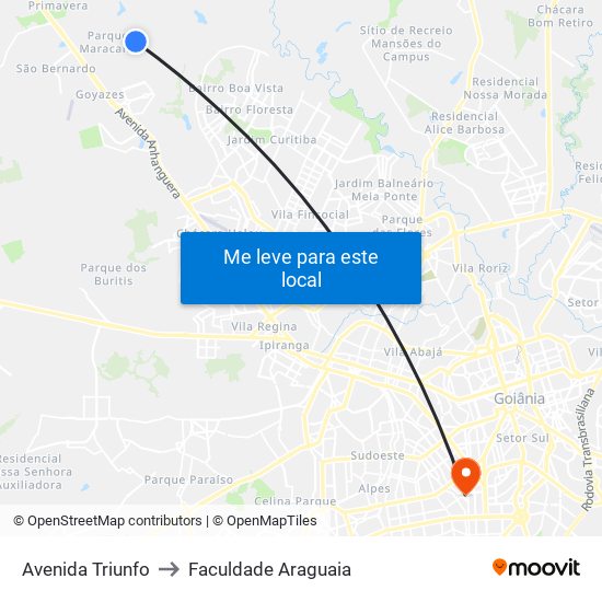 Avenida Triunfo to Faculdade Araguaia map