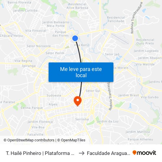 T. Hailé Pinheiro | Plataforma A2 to Faculdade Araguaia map