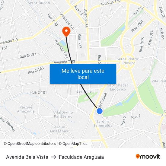 Avenida Bela Vista to Faculdade Araguaia map