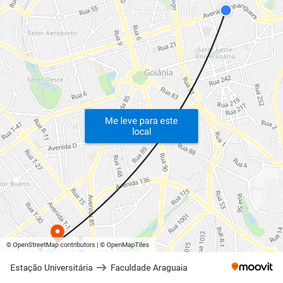 Estação Universitária to Faculdade Araguaia map