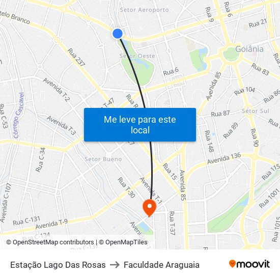 Estação Lago Das Rosas to Faculdade Araguaia map