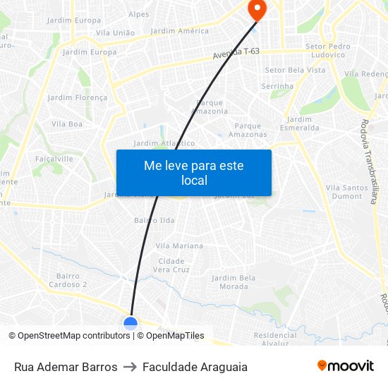 Rua Ademar Barros to Faculdade Araguaia map