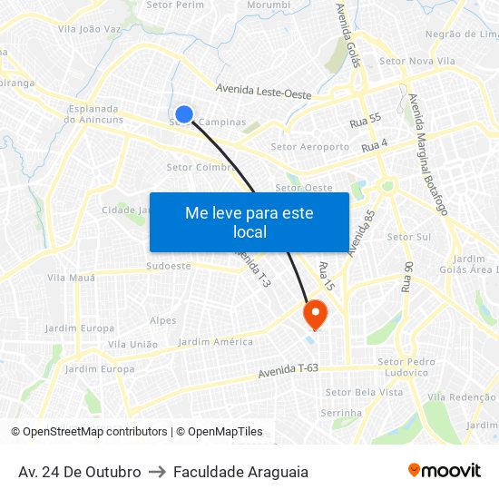 Av. 24 De Outubro to Faculdade Araguaia map