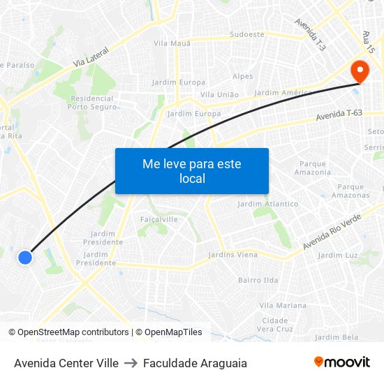 Avenida Center Ville to Faculdade Araguaia map