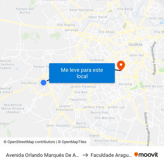 Avenida Orlando Marquês De Abreu to Faculdade Araguaia map