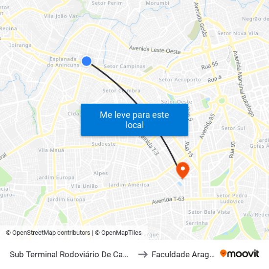 Sub Terminal Rodoviário De Campinas to Faculdade Araguaia map